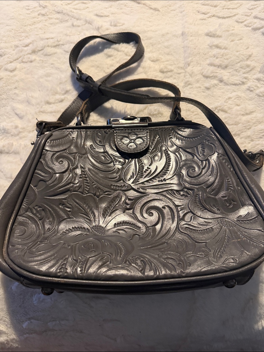 Patricia Nash Embossed Floral Crossbody in Gray